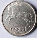NW 14B -NORWAY - OLAV V - 1967 , 1 KRONE , Dia 2.50 Th 0.17 CM
