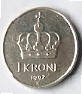 NW 3B -NORWAY - HARALD V - 1992 ,  1 KR , Dia 2.49 Th 0.18 CM 