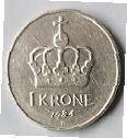 NW 5B -NORWAY - OLAV V - 1984 , 1  KRONE , Dia 2.49 Th 0.18 CM 