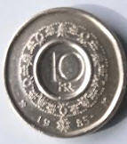NW 8B -NORWAY - OLAV V - 1985 , 10 KRONER , Dia 2.40 Th 0.27 CM 