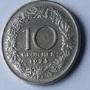 OR 5B - REPUBLIK OSTERREICH-1925- 10 GROSCHEN, DIA 2.20 TH 0.15 CM