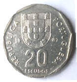 Port 4 B   -Replubica Portuguese. 1987 ,  20 Escudos , Dia 2.64 Th 0.15 CM]