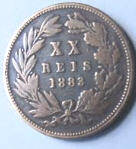 Port 8 B - Luiz.J.REI.DF. Portugal . 1883 ,  XX Reis , Dia 3.01 Th 0.18 CM]
