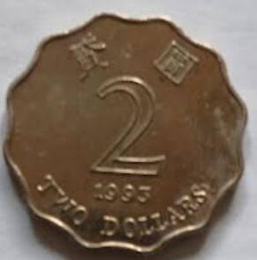 Hong Kong ,1993 , 2 Dollar, dia 2.7 th 0.18 cm