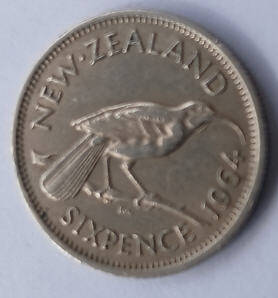 Queen Elizabeth II, DG Regina, , 1955, 6 pence Dia 1.0 th 0.13 cm