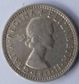 Queen Elizabeth II, DG Regina, , 1955, 6 pence Dia 1.0 th 0.13 cm