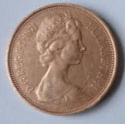 Queen Elizabeth II, DG Regina FD,  UK, 2 NEW PENCE 1971 DIA 2.60   th 0.19 cm