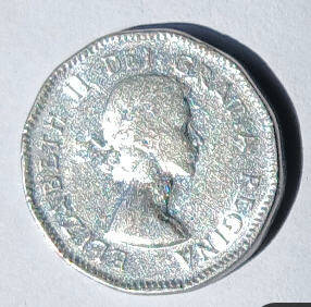 QueElizabeth II, DG Regina, Canada 1953, 5 Cents Dia 2.09 th 0.18 cm