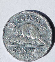 QueElizabeth II, DG Regina, Canada 1953, 5 Cents Dia 2.09 th 0.18 cm