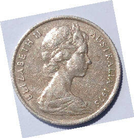 Queen Elizabeth II, DG Regina, Fiji  ,1969, 10 Cents Dia 2.35 th 0.17 cm