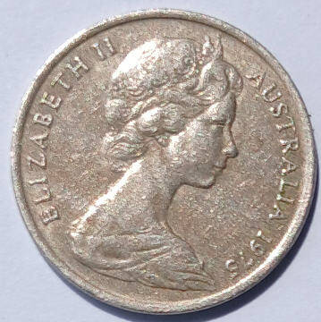 Queen Elizabeth II, Australie ,1975, 5 p , Dia 1.9 th 0.12 cm