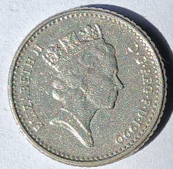 Queen Elizabeth II, DG Regina, Canada 1990, 5 Pence Dia 1.8 th 0.16 cm