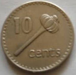 Queen Elizabeth II, DG Regina, Fiji  ,1969, 10 Cents Dia 2.35 th 0.17 cm
