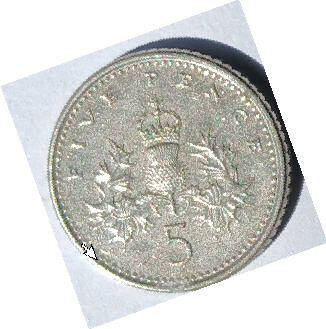 Queen Elizabeth II, DG Regina, Canada 1990, 5 Pence Dia 1.8 th 0.16 cm