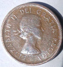 Queen Elizabeth II, DG Regina, Canada 1964,  1 cent Dia 1.9 th 0.14 cm