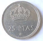 Juan Carlos- 1975 , 25 Ptas , Dia 2.68  Th 0.18 cm