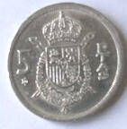Juan Carlos- 1975 , 5  Ptas, Dia 2.30  Th 0.17 cm