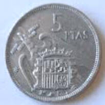 Spain, Franco, 1957 .  5 Ptas.  Dia 2.30 Th 0.17 cm