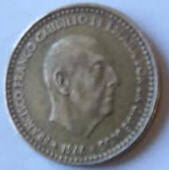 Spain, Franco, 1966. , bronze,   una peseta .  Dia 2.11 Th 0.15 cm