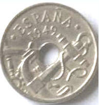 Spain,  1949 ,,   50 Centimos .  Dia 2.03 Th 0.20 cm