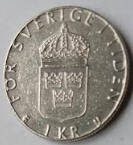 SW 3B - SWEDEN - KONUNG CARL GUSTAV  XVI - 2081 - 1  KRONA - DIA 2.44 TH 0.18 CM