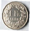 ZW 2B - Conf. Helvetica - 1968 -  1 Frank , Dia 2.32  Th 0.14 CM