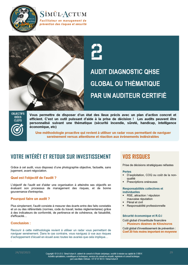 Audit diagnostic QHSE global ou thématique par un auditeur certifié