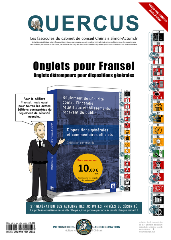 Onglets pour règlement de sécurité de type Fransel et autres éditions