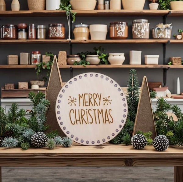 Rund trebunn 20cm Merry Christmas