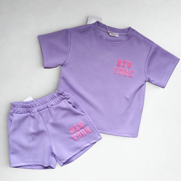 Lila meisjes zomer set - T-shirt en short met New York opdruk