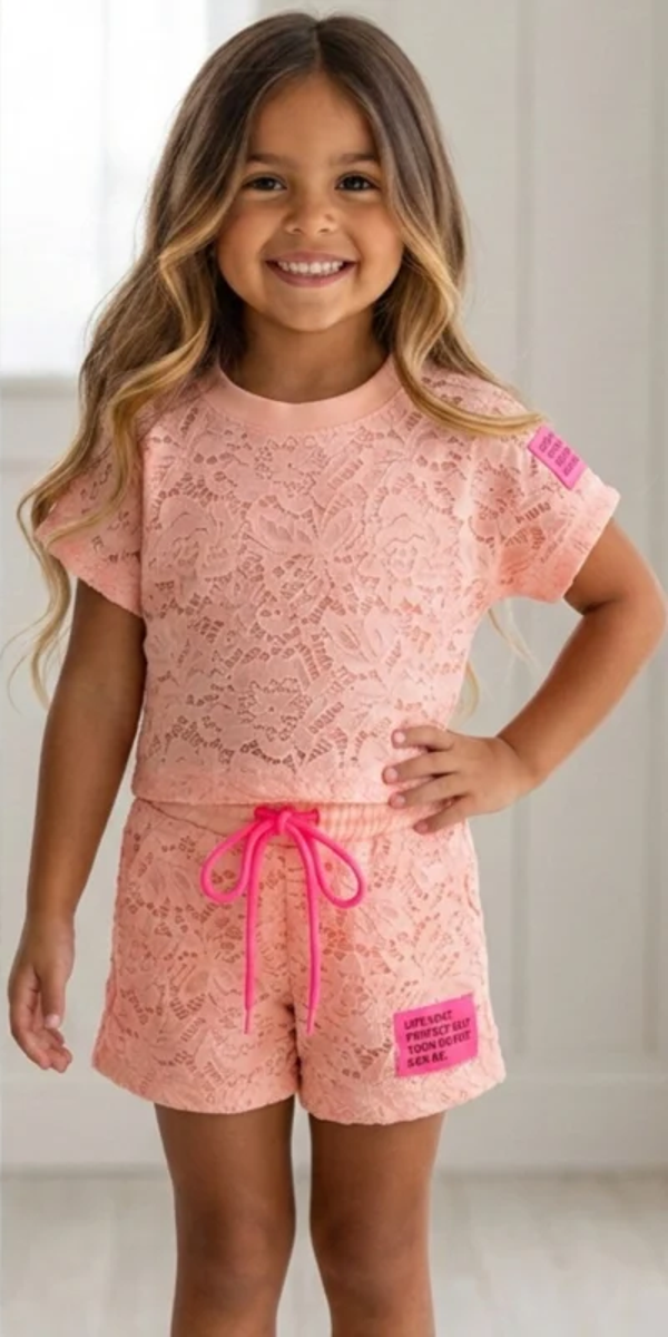Roze kanten zomer set voor meisjes - stijlvol en comfortabel