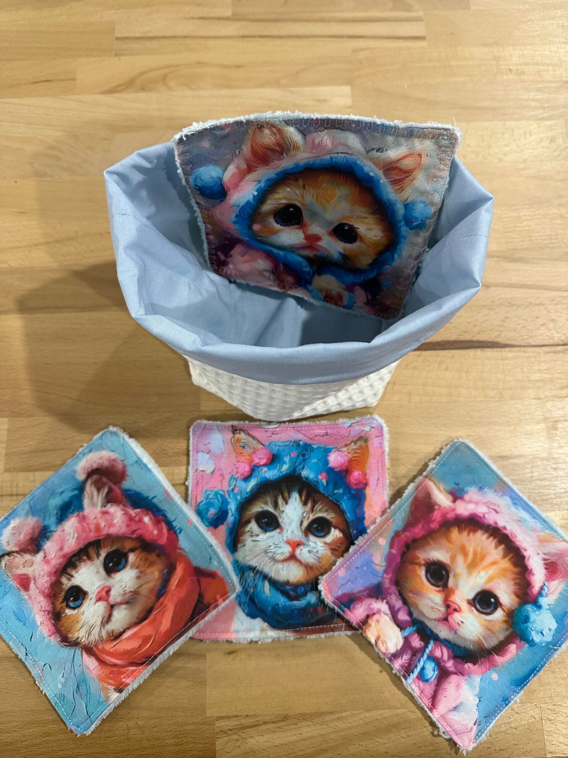 Lot Corbeille Bébé et 4 Lingettes Lavables Ecoresponsables