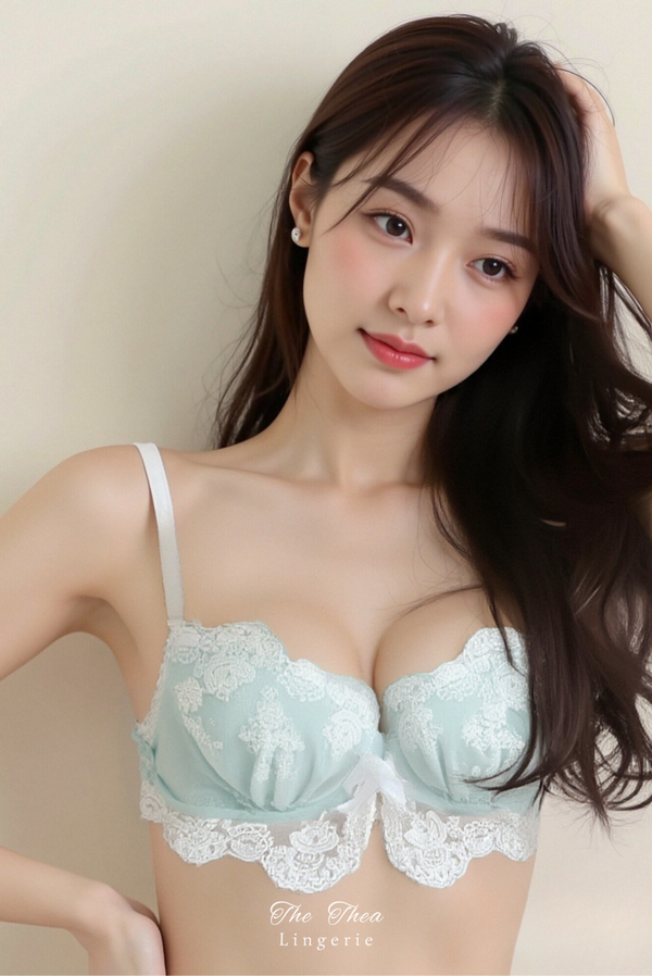Exquisite Embroidered Lace Sexy Thin Cup Push-Up Underwired Bra Set