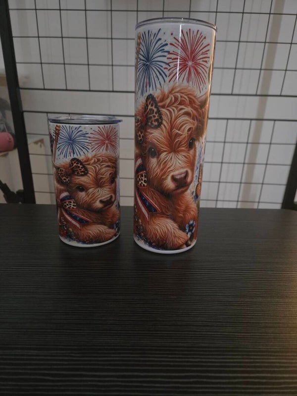 Cute red white blue Cow tumbler