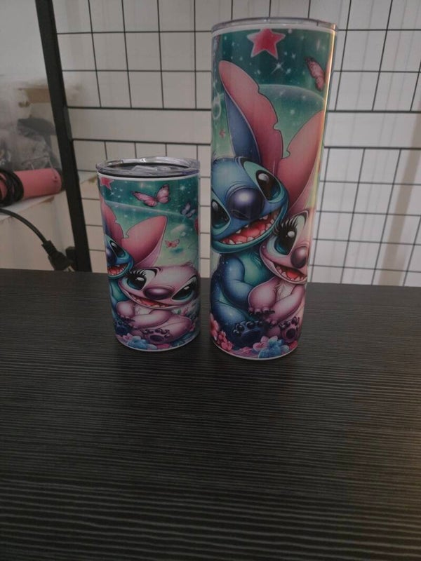 Blue and pink alien tumbler