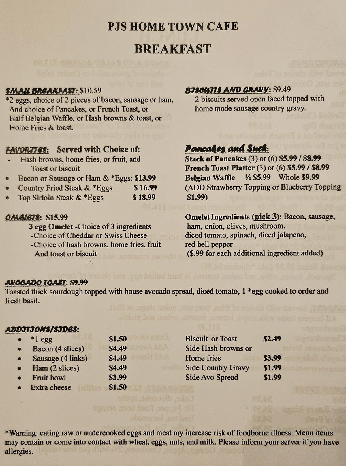 Breakfast | PJs Hometown Cafe