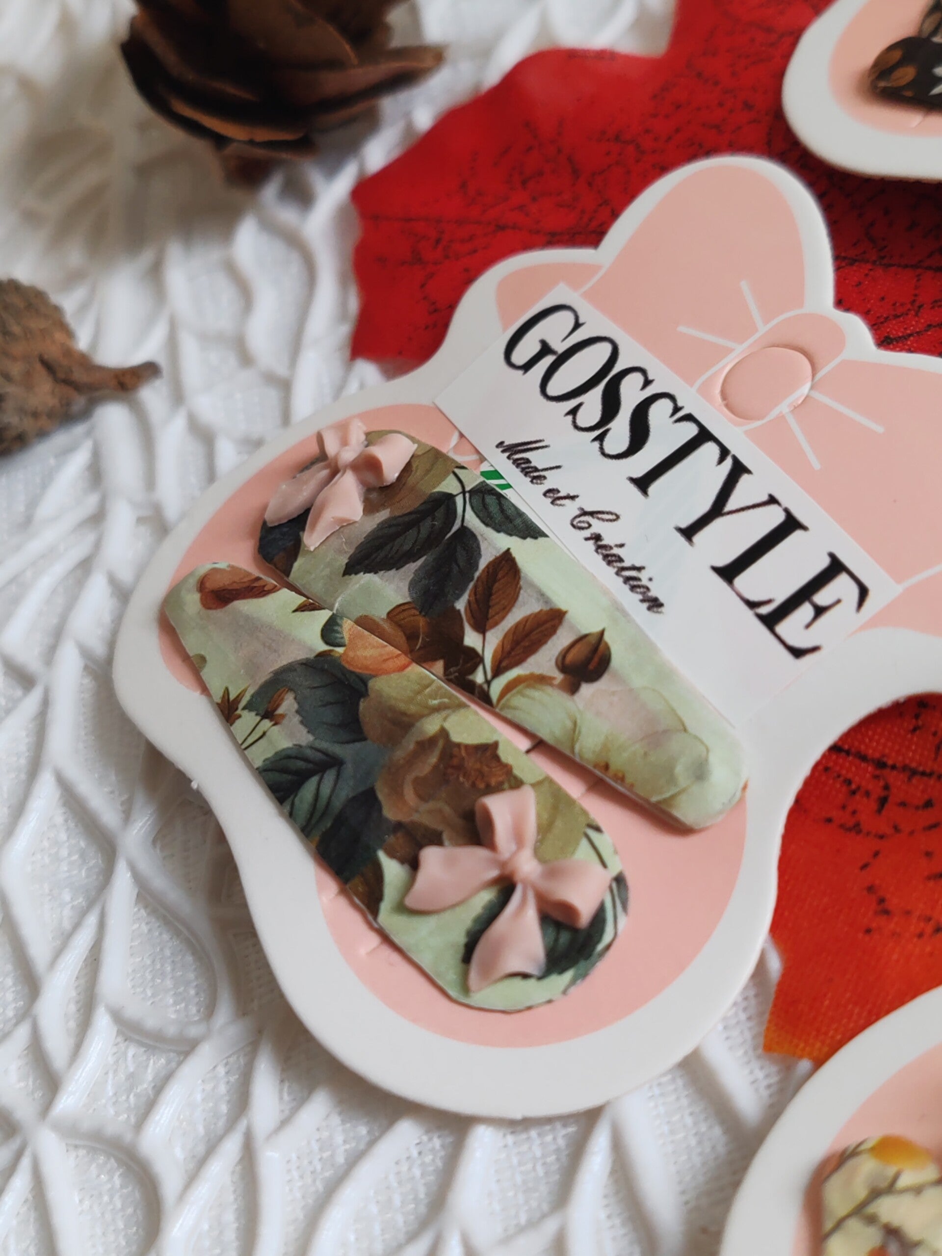 Barrettes fleural nœud rose