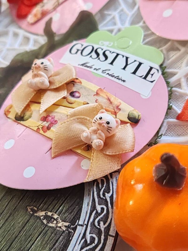 Barrettes chat nœud doré