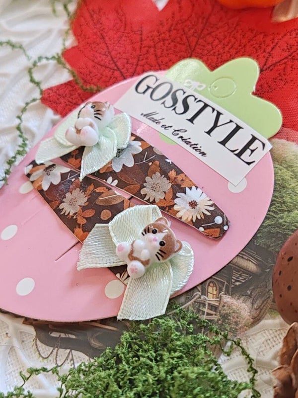 Barrettes chat nœud vert pâle