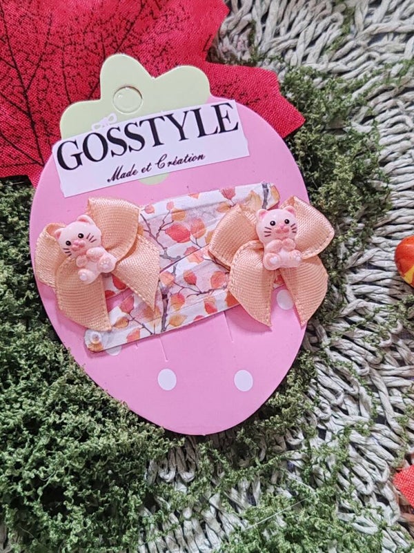 Barrettes arbre D'automne nœud doré avec son petit chat beige