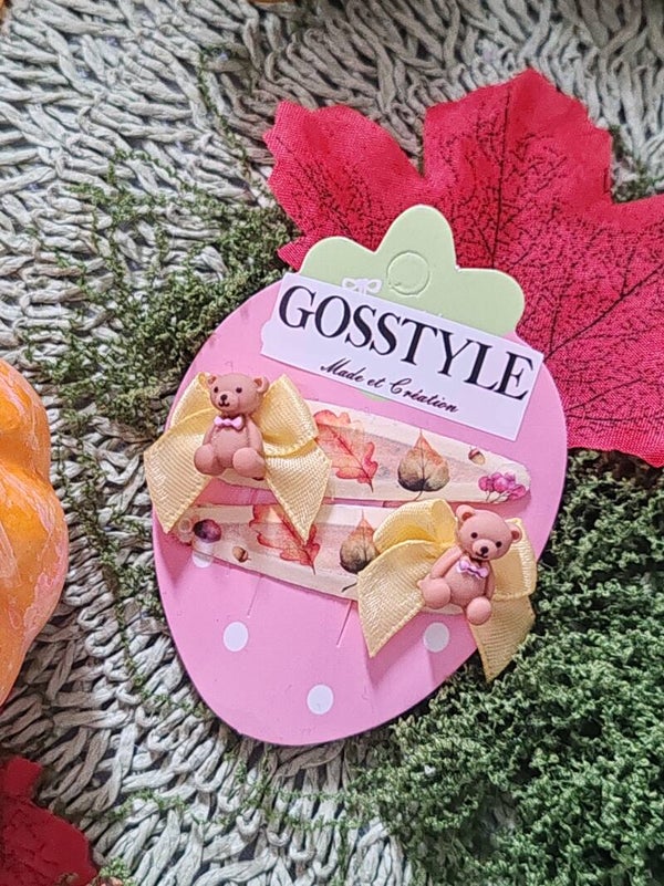 Barrettes feuille d'automne et son petit ours