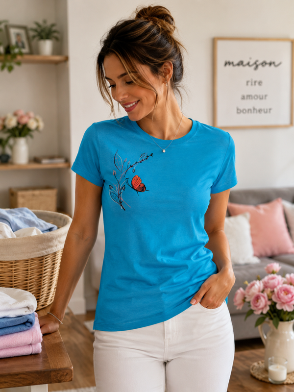 T-shirt bleu Papillon