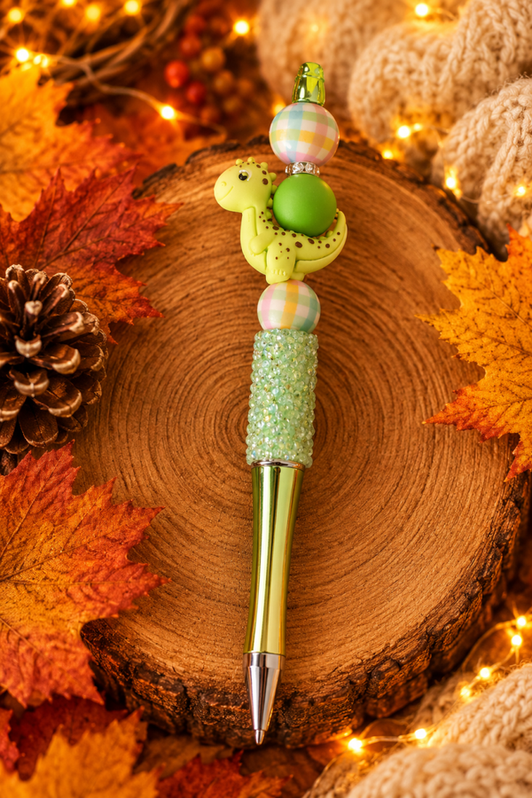 Stylo scintillant dinosaure vert