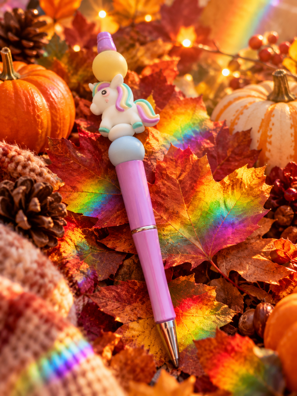 Stylo rose scintillant licorne