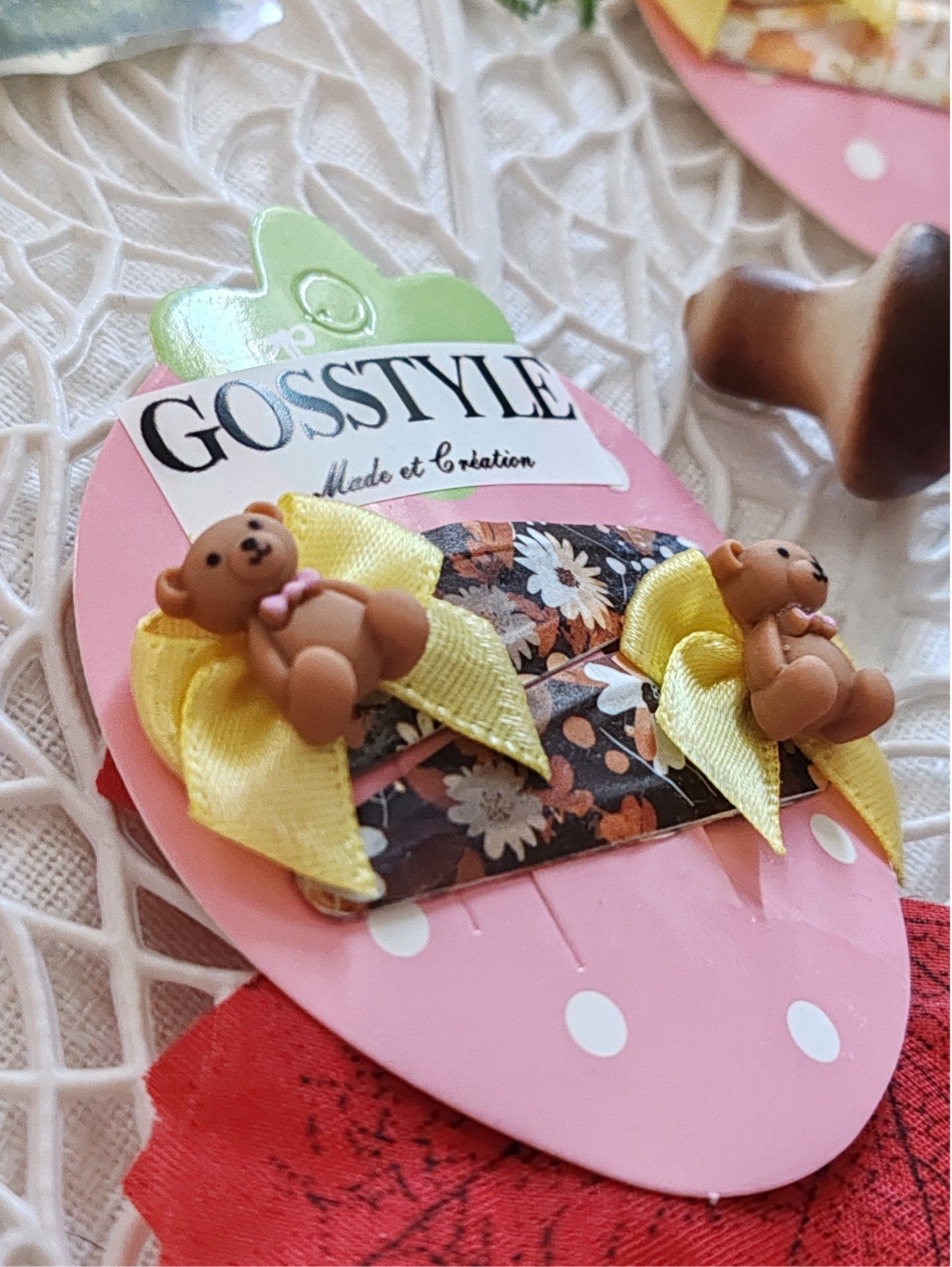 Barrettes ourson nœud jaune