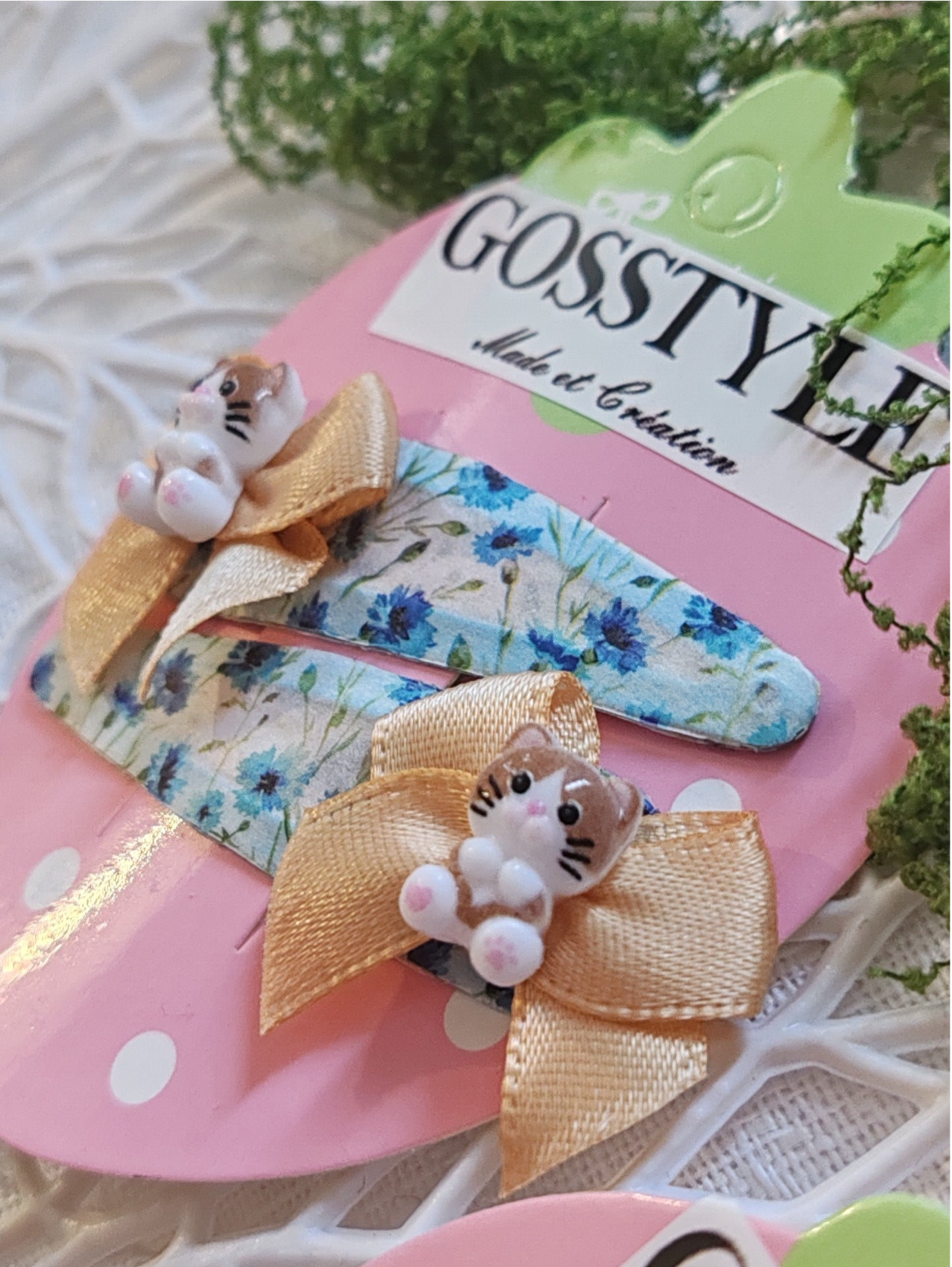 Barrettes chat nœud doré