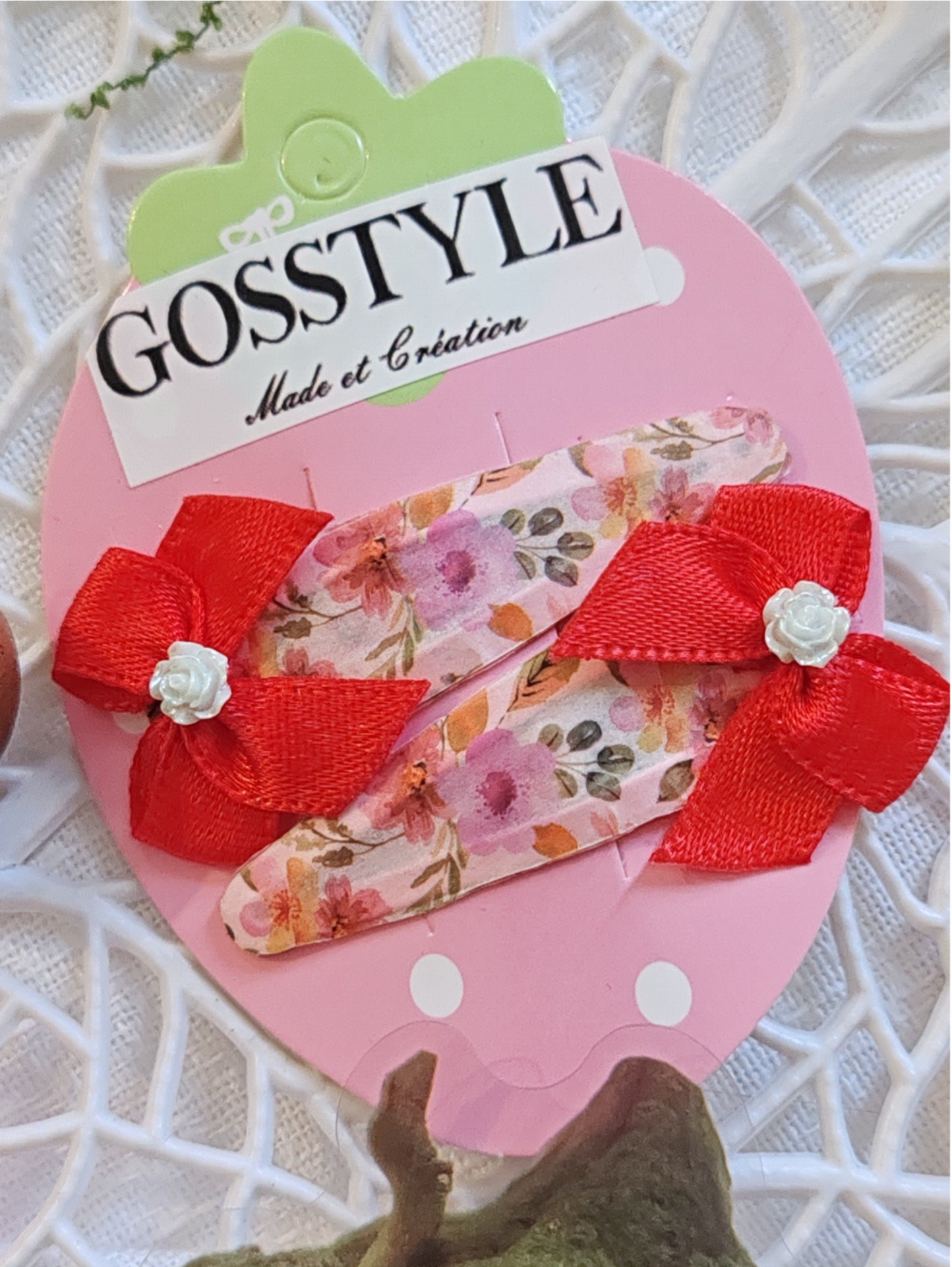 Barrettes fleur nœud rouge