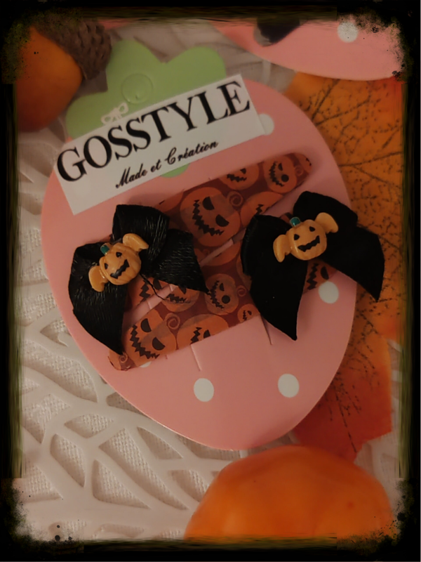 Barrettes citrouille nœud noir