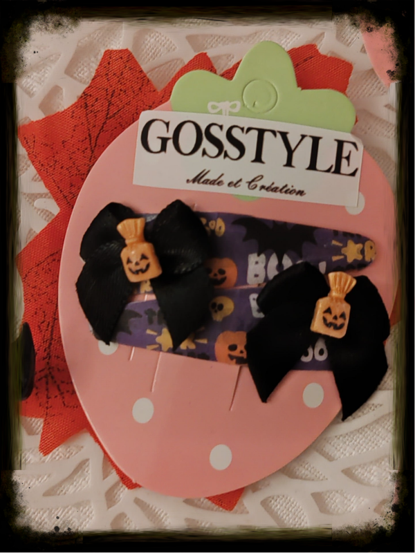 Barrettes citrouille nœud noir