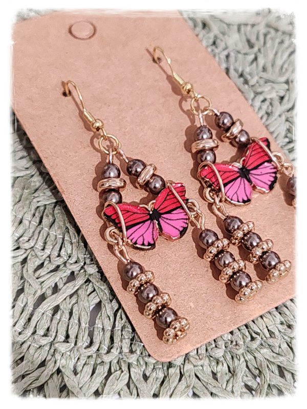 BOUCLE D'OREILLE PAPILLON ROSEROUGE